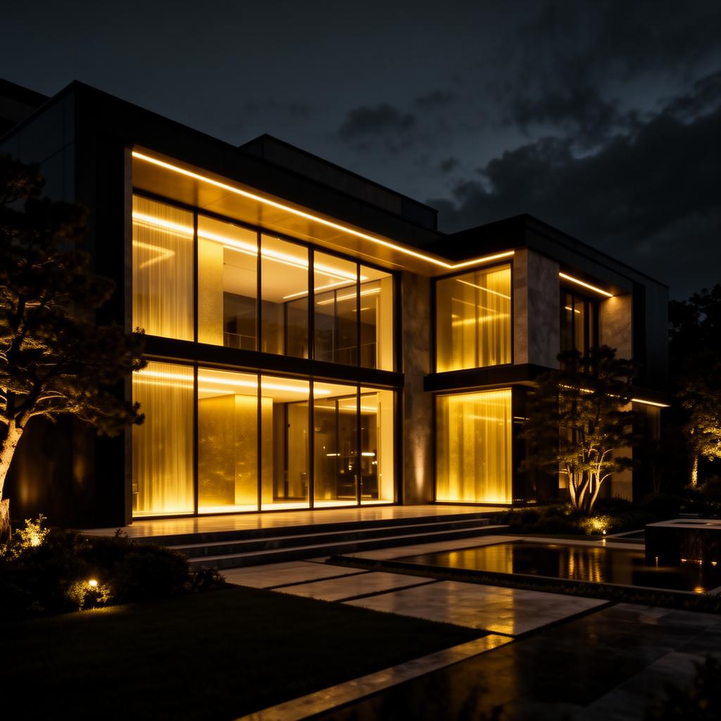 Hogar moderno de lujo iluminado al atardecer